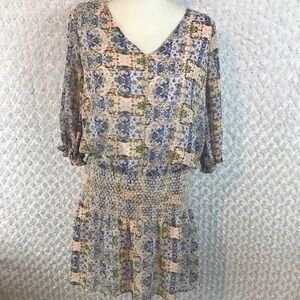 Belle & Sky Printed Drop Waist Prairie Dress Size Medium Pastel Watercolor‎